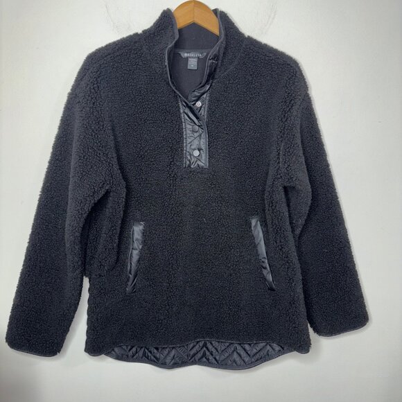 Athleta Cozy Sherpa Snap Sweatshirt Size M Black - Picture 3 of 12